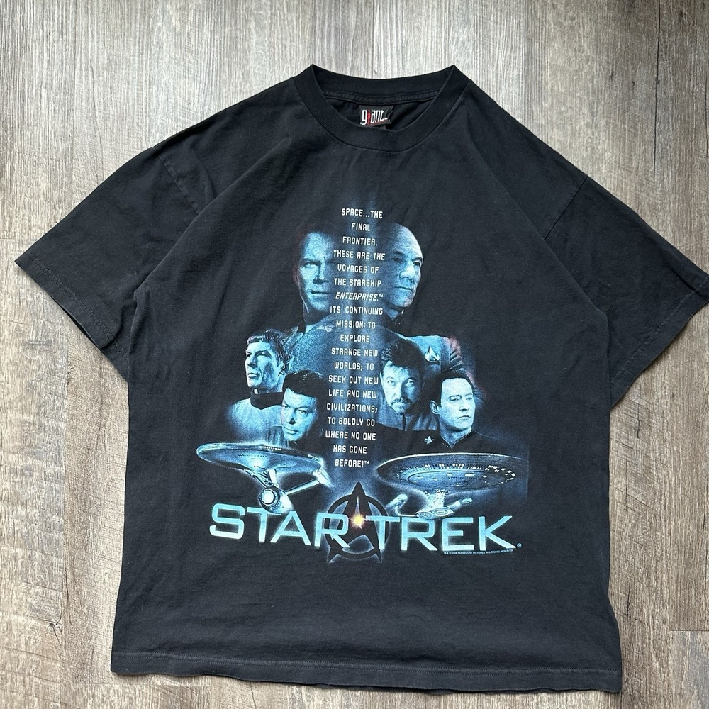 Star Trek‎ Away Team Wear Graphic T-Shirt Black Blue 1998 Men's X LARGE Vintage